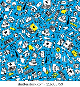 Business hand drawn background, vector. Doodle office pattern