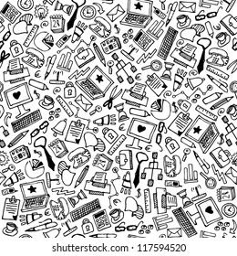 Business hand drawn background, vector. Doodle office pattern