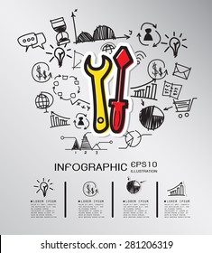 Business hand drawn concept with icons background. vector