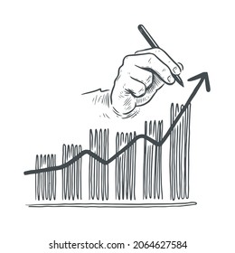 Business hand drawn growth chart. Financial success vector illustration