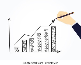 Business hand drawn growth chart. Vector illustration.