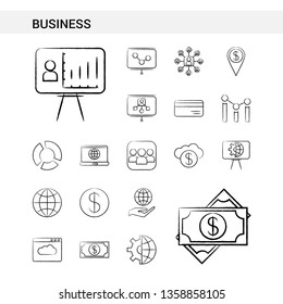 Business hand drawn Icon set style, isolated on white background. - Vector