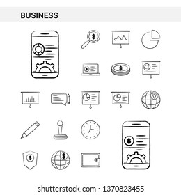 Business hand drawn Icon set style, isolated on white background. - Vector