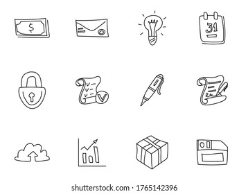 business hand drawn linear vector icons isolated on white background. business icon set for web and ui design, mobile apps and print products