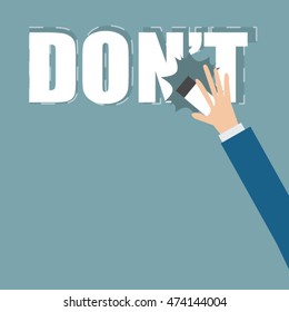 Business hand erasing N'T from board to improved his ability,flat vector design