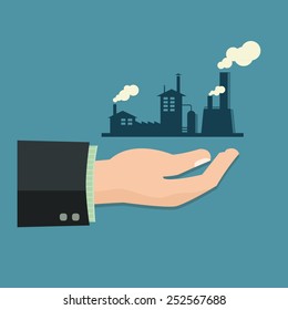 Business Hand with Factory