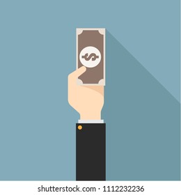Business hand finance dollar. icon. symbol. on blue background. vector