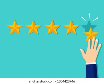 Business hand give five star rating. Positive feedback concept. vector illustration