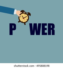 Business hand  giving clock to make POWER for business concept.