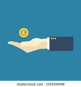 Business Hand And Gold Coin With Silver Pound Sign,vector Illustration