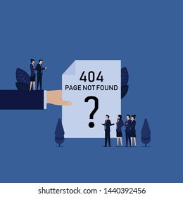 Business hand hold 404 error page paper team complain to manager. Illustration For Wallpaper, Banner, Background, Book Illustration, And Web Landing Page.