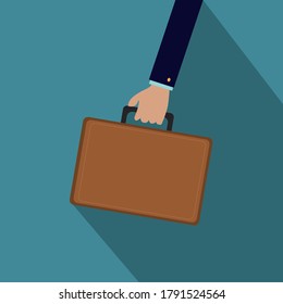 Business hand holding business bag,flat vector design.