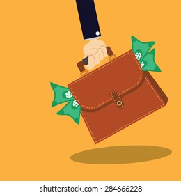 Business hand holding briefcase with documents vector illustration