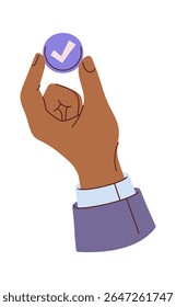 Business hand holding checkmark coin