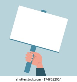 Business hand holding empty placard vector isolated. Blank space for the text message. Advertising billboard.