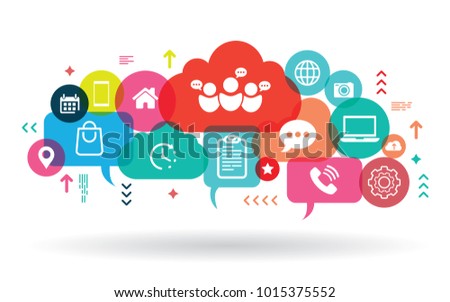 Business hand holding mobile phone with icons. Application abstract network