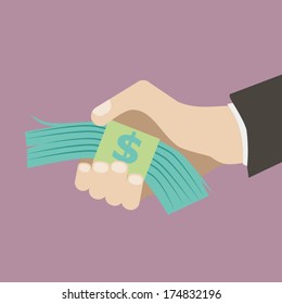 business hand holding stack money pay for concept illustration 