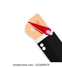 Business hand holds a pen