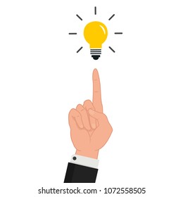 Business hand and lamp idea vector. free space for text. wallpaper. background.