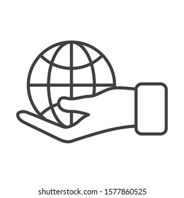 business hand lifting sphere planet vector illustration design