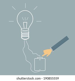 business hand light bulb and battery ,charging your idea concept,vector