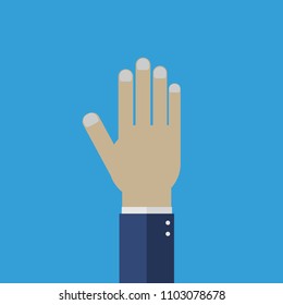 business hand man showing five fingers on blue background