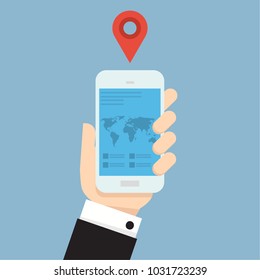 Business hand and mobile vector. free space for text. wallpaper. location vector.