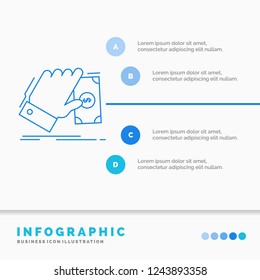 business, hand, money, earn, dollar Infographics Template for Website and Presentation. Line Blue icon infographic style vector illustration