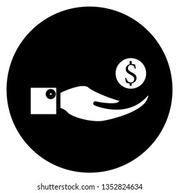 Business hand and money icons with white, black circles and white backgrounds
