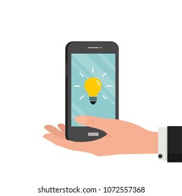 Business hand and phone. free space for text. wallpaper. background. lamp idea vector.