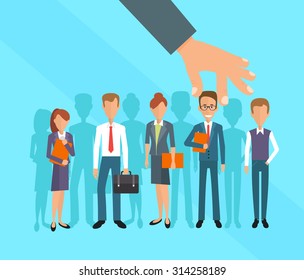 Business hand picking up a businessman. Human Resources concept