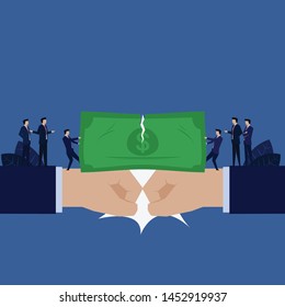 Business hand punch each other businessman split up money metaphor of divide of profit. Illustration For Wallpaper, Banner, Background, Book Illustration, And Web Landing Page.