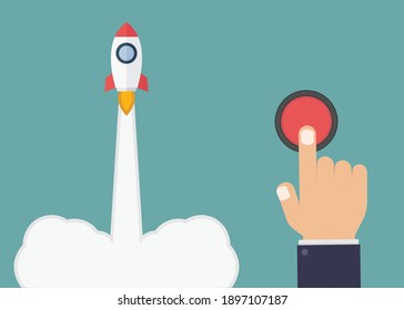 Business hand push rocket button design vector illustration