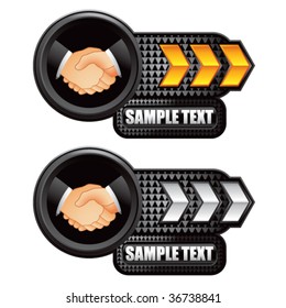 business hand shake on arrow banners
