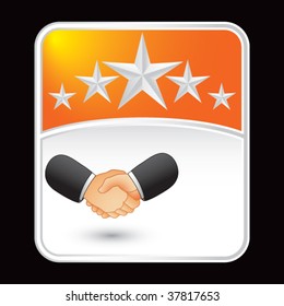 business hand shake on orange star background