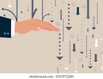 La mano de los negocios como escudo que refleja los ataques. С la riqueza, protege de riesgos, crisis, ofrece seguridad. Protegido de ataques. Finanzas y seguridad. 