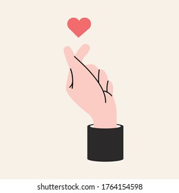 Business hand showing sign mini heart with copy space Isolated background