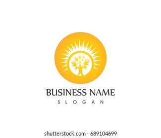 Business Hand Tree And Sunlight Logo Design