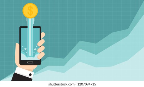 business hand vector. graph up. wallpaper. free space for text. coin up.