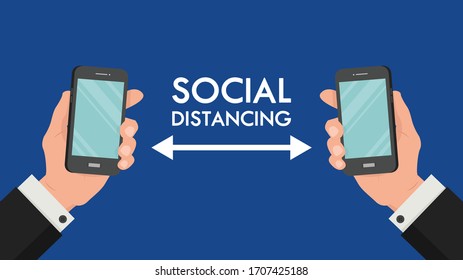 Business hand vector. Business hand vector. Smartphone vector. social distancing poster.
