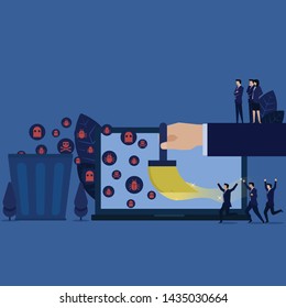 Business hand wash laptop from virus detected moved to trash. Illustration For Wallpaper, Banner, Background, Book Illustration, And Web Landing Page.
