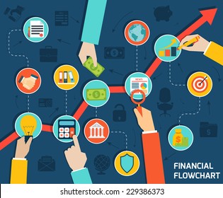 Business Hands Financial Flowchart Infographic With Money Growth Elements Vector Illustration