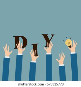 Business hands giving new d i y idea  for his presentation,flat vector design.