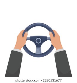 Business hands holding steering wheel