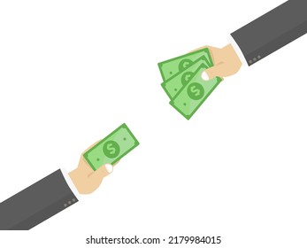 Business hands make a purchase or exchange of money for international business . Flat vector