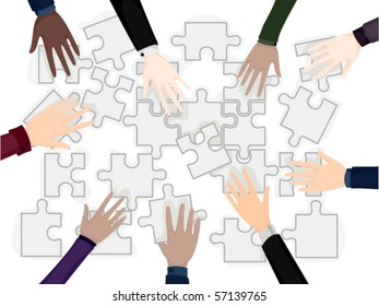 Business hands on Puzzle - Vector