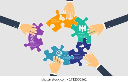 Geschäftliche Handplanung. Finden Sie eine Lösung mit Rätsel-Symbol. Verbindung mit Puzzleteilen. Vektorillustration-Illustration-Design-Stil