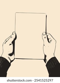 Business Hands Presenting Blank Paper for Advertisement.