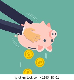 Business Hands shaking piggy bank . Business concept. Vector illustration.