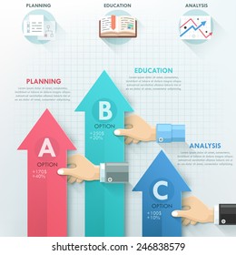 Business hands teamwork infographics template. Vector illustration. Can be used for workflow layout, banner, diagram, number options, step up options, web design, timeline.